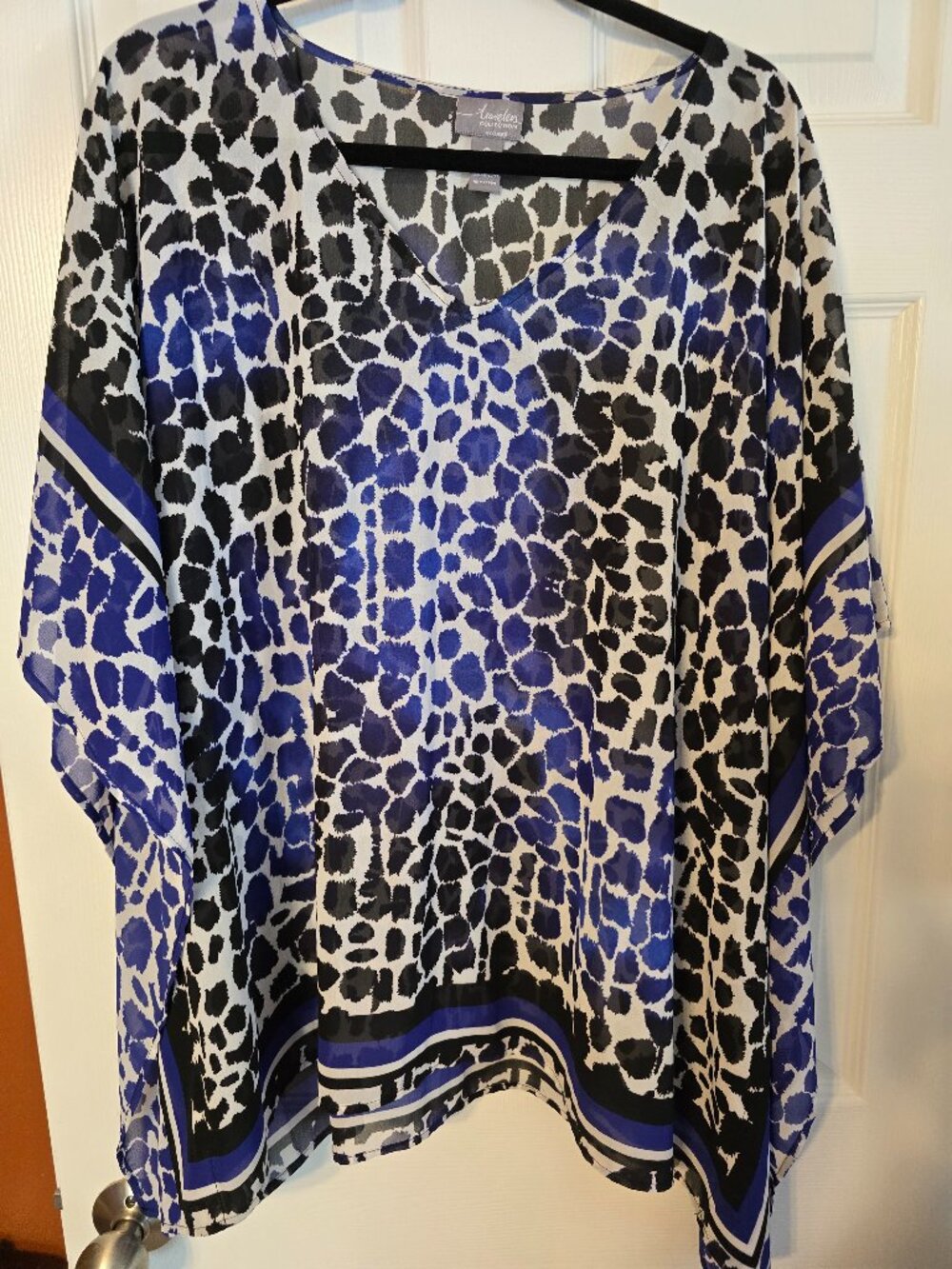 Chico's Black & Blue Animal Print Poncho Topper - EUC